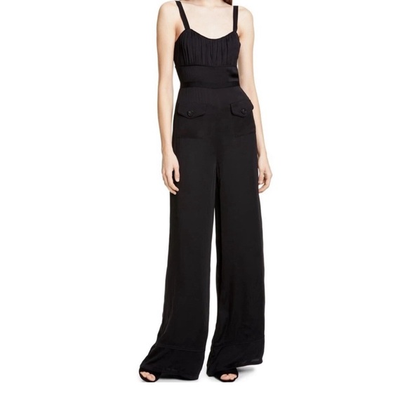 Self-Portrait Pants - Self-Portrait Sleeveless Wide Leg Black Jumpsuit